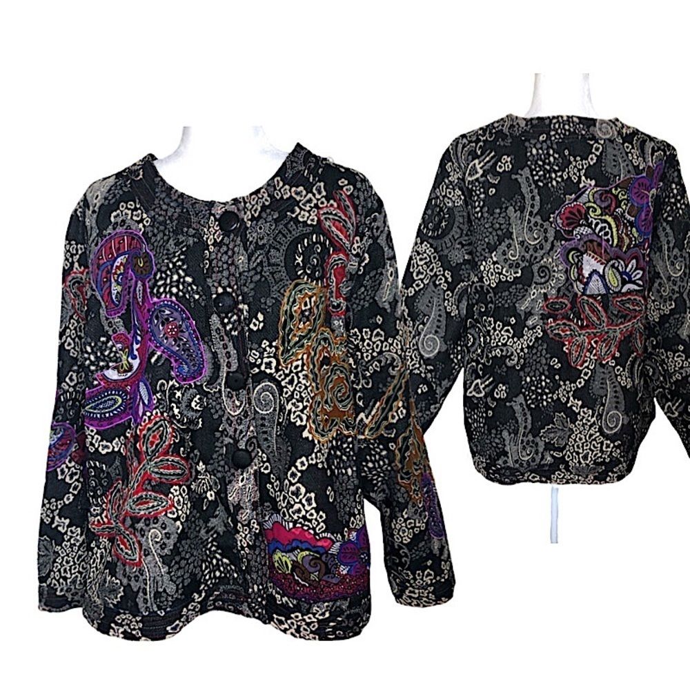 Life Style‎ Women Lightweight Jackets Paisley Print Patchwork Artsy Art To Wear